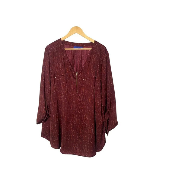 Apt. 9 Zip Detail Red Printed Blouse Size 3X - Picture 1 of 6